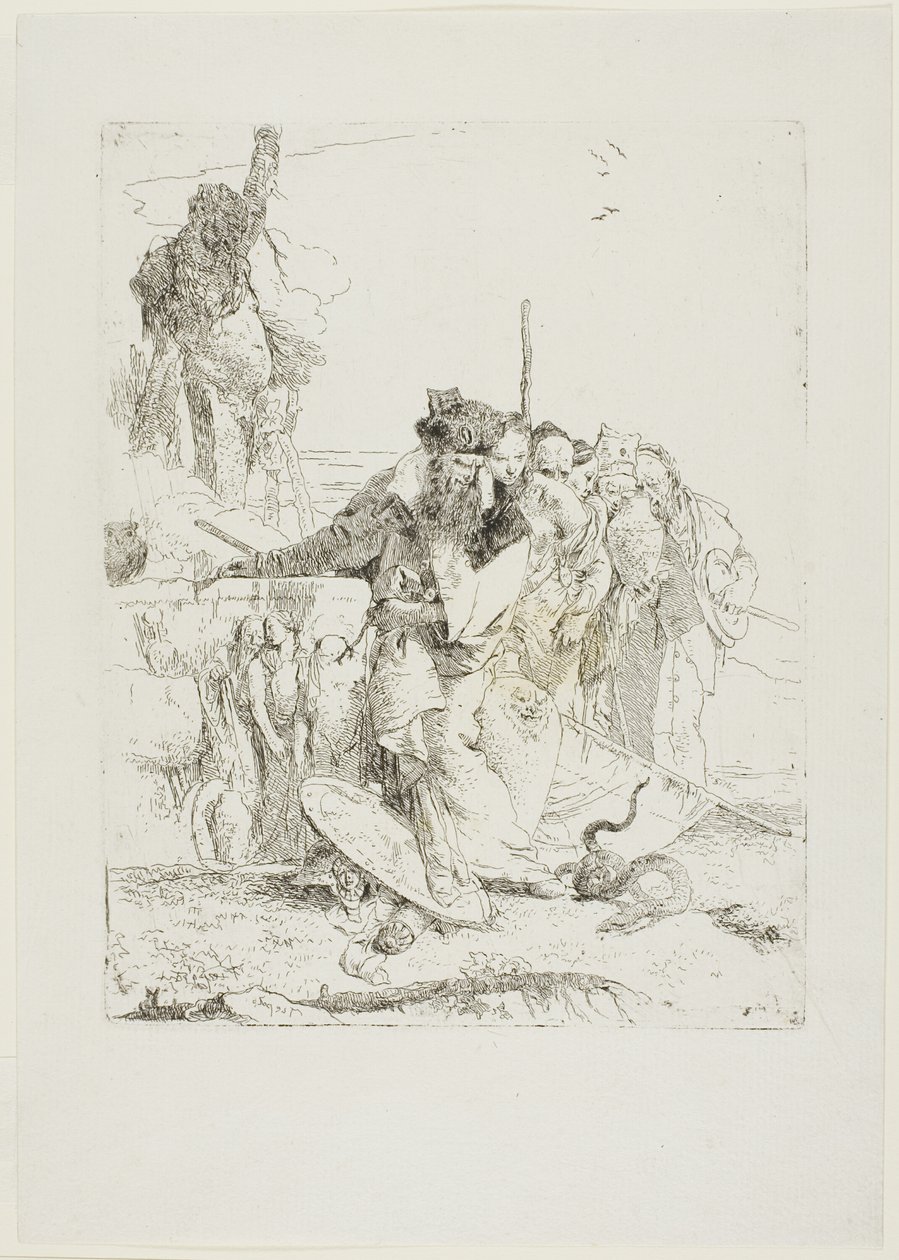 Sex personer som tittar på en orm, från Scherzi av Giambattista Tiepolo