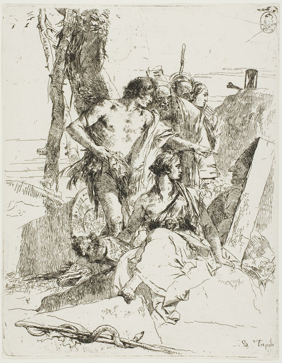 Upptäckten av Punchinellos grav, från Scherzi av Giambattista Tiepolo