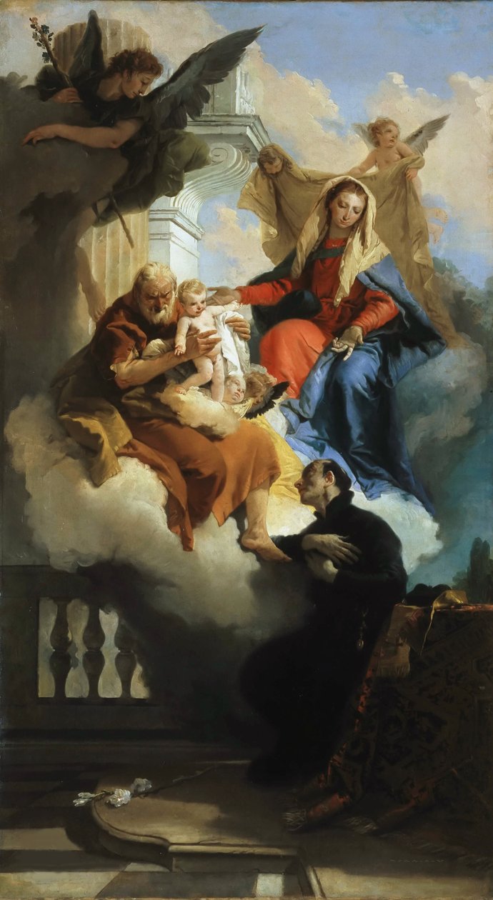 Den heliga familjen framträder i en vision till Saint Cajetan, ca 1735. av Giambattista Tiepolo