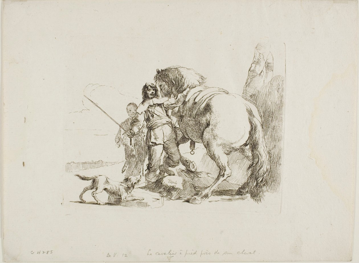 Ryttaren som står vid sin häst, från Capricci av Giambattista Tiepolo