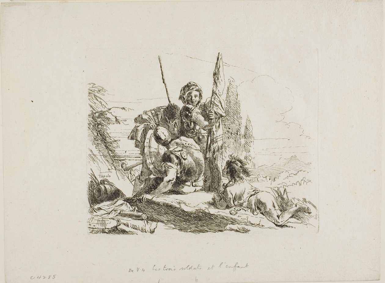 Tre soldater och en pojke, från Capricci av Giambattista Tiepolo