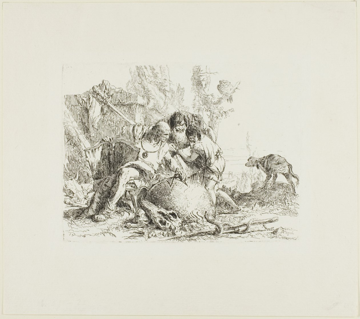 Två magiker och ett barn, från Scherzi av Giambattista Tiepolo