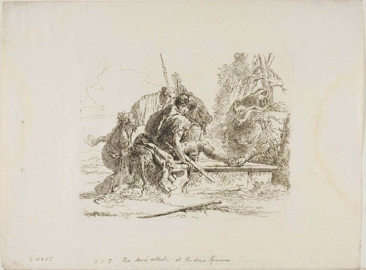 Två soldater och två kvinnor, från Capricci av Giambattista Tiepolo