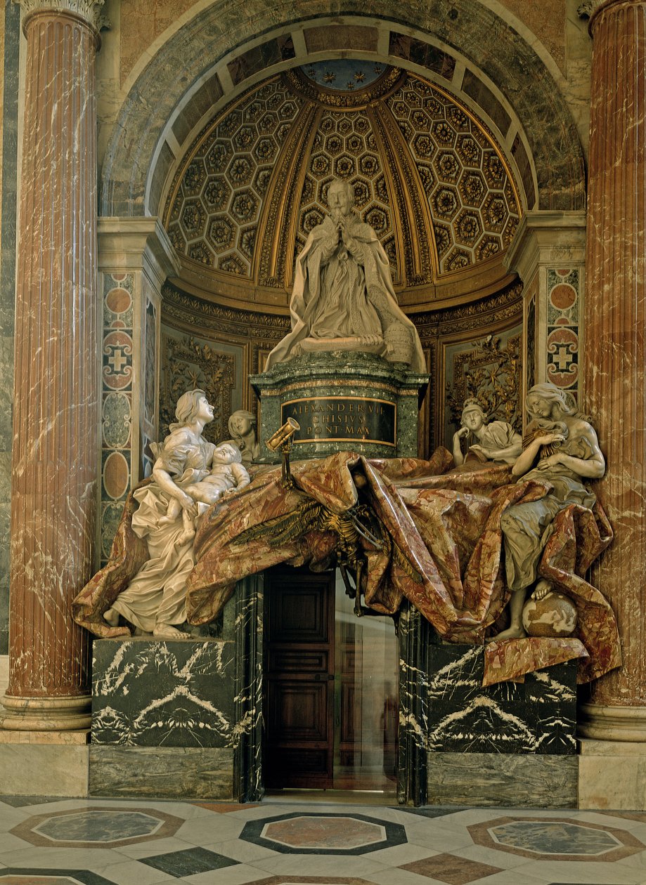 Monument till Alexander VII (1599-1677) i norra korsarmen, 1672-78 (marmor och förgylld brons) av Gian Lorenzo Bernini
