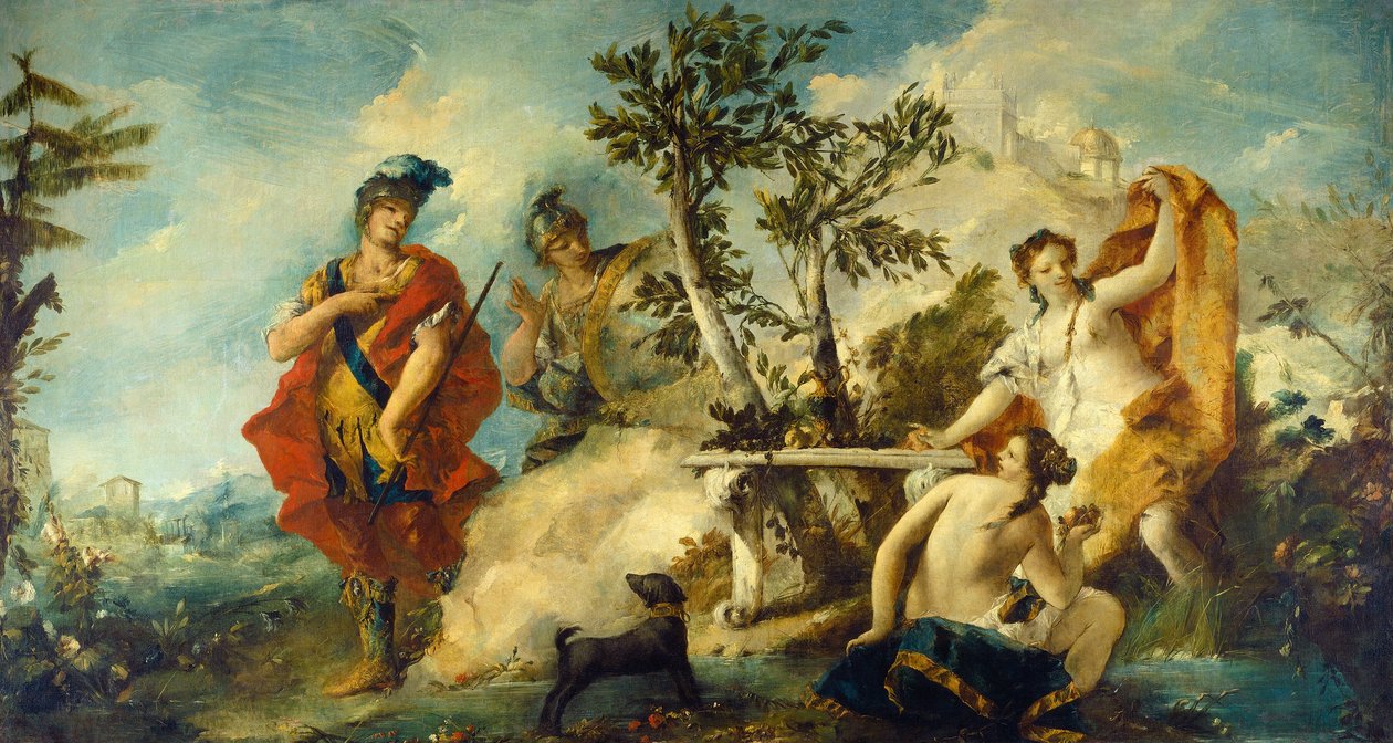 Carlo och Ubaldo motsätter sig Armidas nymfers förtrollningar av Gian Antonio Guardi and Francesco Guardi
