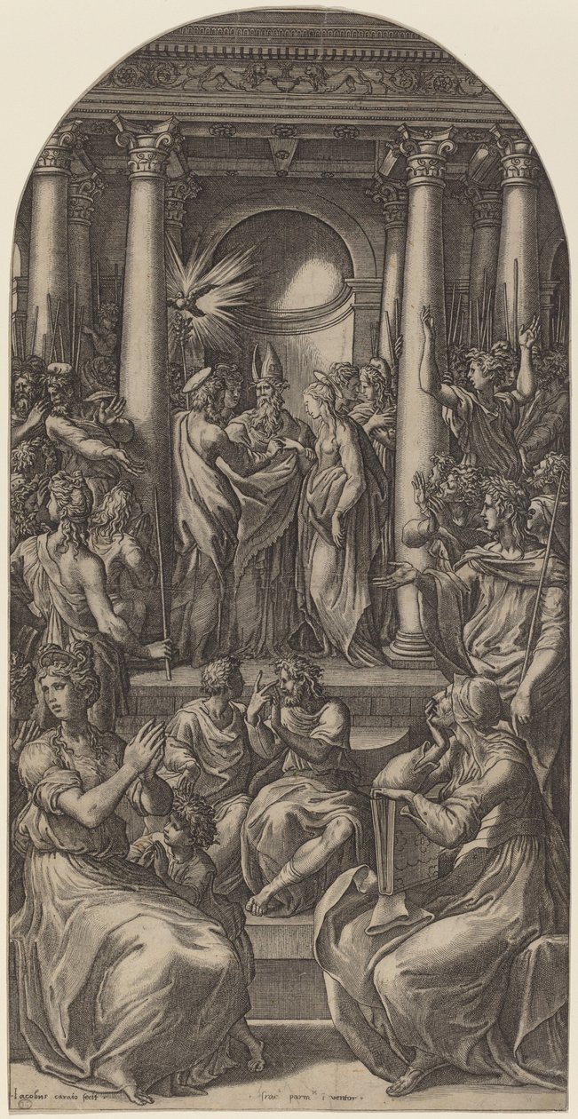 Jungfruns äktenskap av Gian Jacopo Caraglio after Parmigianino