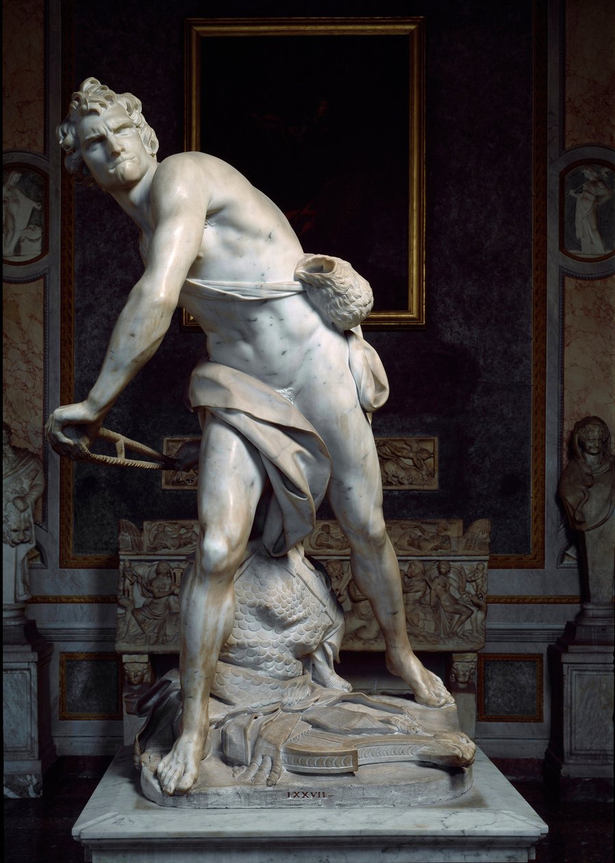 David kastar stenen av slungan barockskulptur gjord av Gian Lorenzo Bernini dit Le Bernin (1598-1680) av Gian Lorenzo Bernini