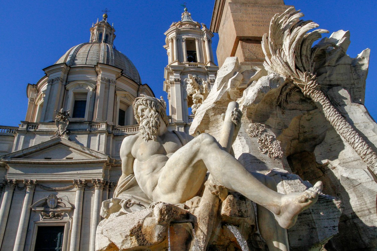 Personifiering av Ganges-floden, detalj från Fountain of Four Rivers av Gian Lorenzo Bernini