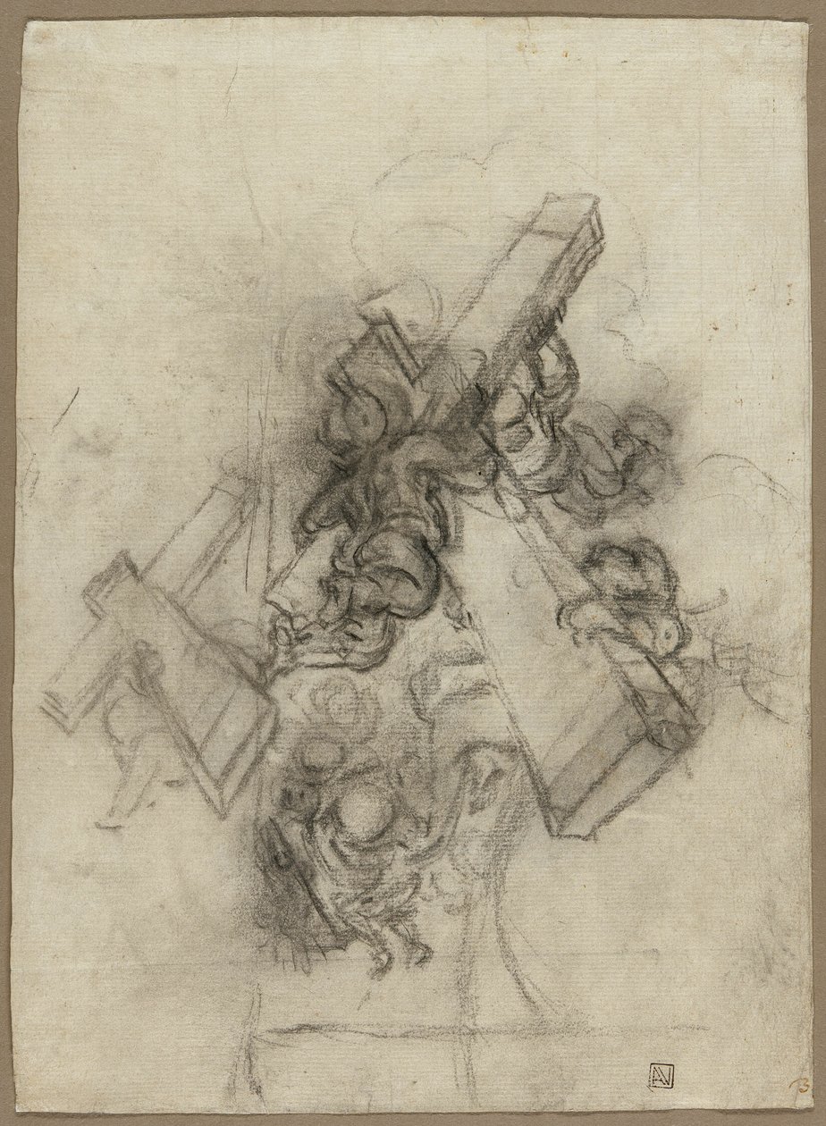 Putti bärande korset (recto); Studier av en hand (verso) av Gian Lorenzo Bernini