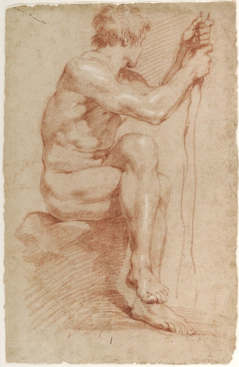 Sittande manlig nakenstudie av Gian Lorenzo Bernini