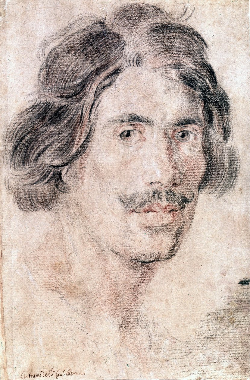 Självporträtt av Gian Lorenzo Bernini (Bernin) (1598 - 1680), italiensk skulptör, målare och arkitekt. National Prints and Drawings Department, Rom. av Gian Lorenzo Bernini
