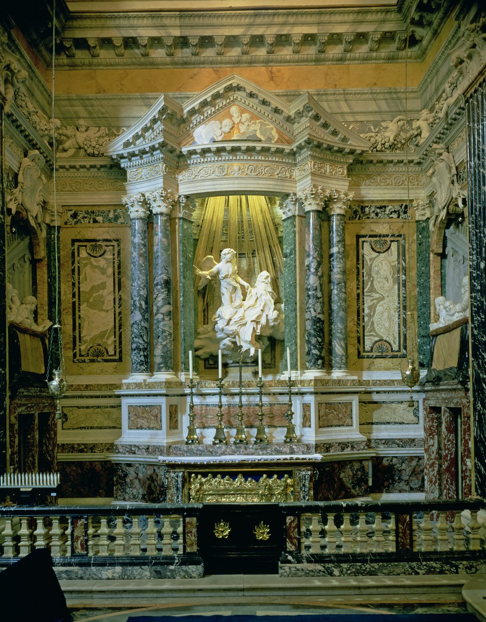 Cornaro-kapellet, detalj av altaret med fotot The Ecstasy of St. Teresa av Gian Lorenzo Bernini