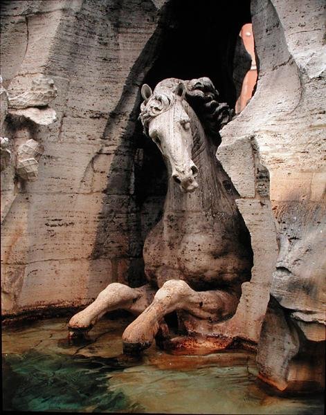 Fontänen av de fyra floderna, detalj av en häst av Gian Lorenzo Bernini