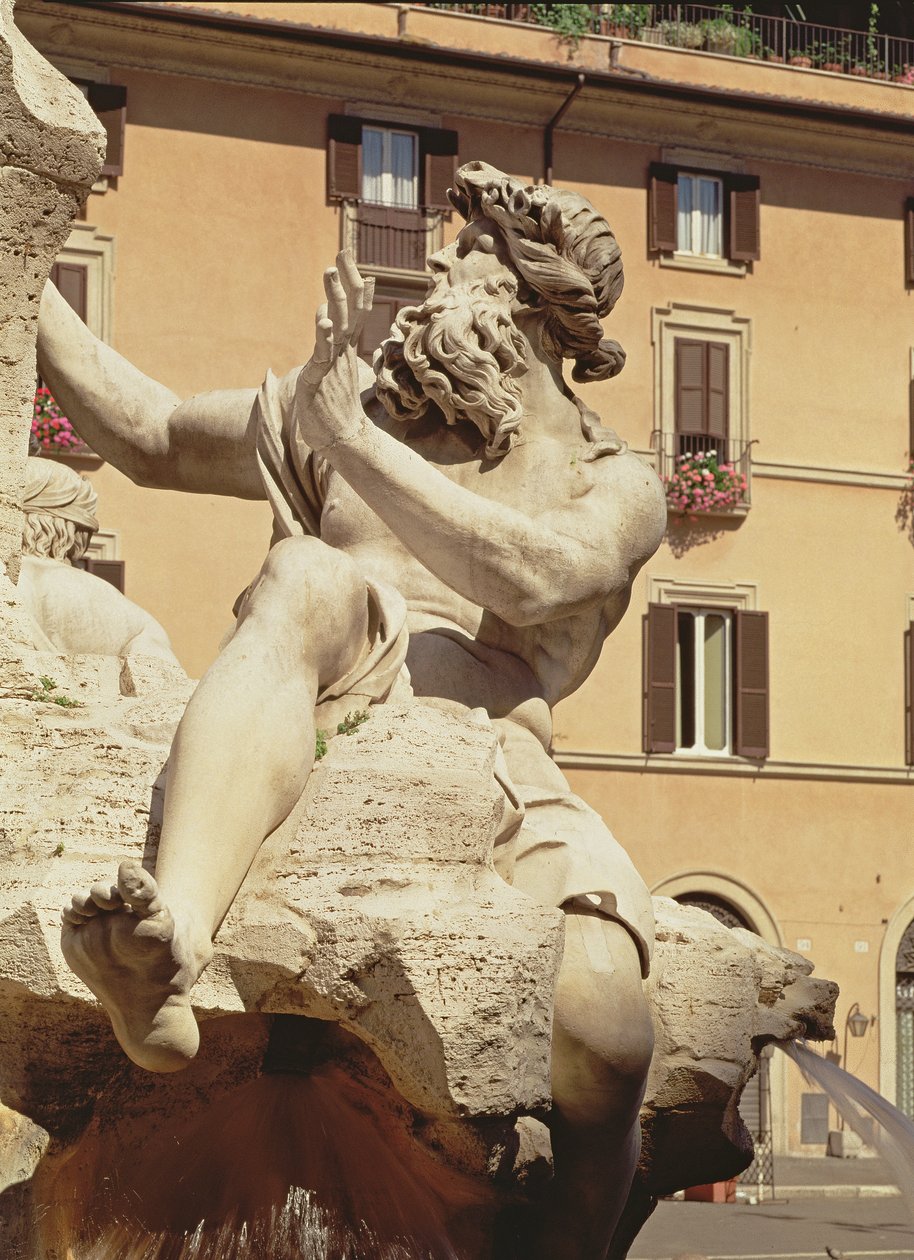 The Fountain of the Four Rivers, detalj av figur som representerar floden Donau, 1648-51 stendetalj av 96887 av Gian Lorenzo Bernini