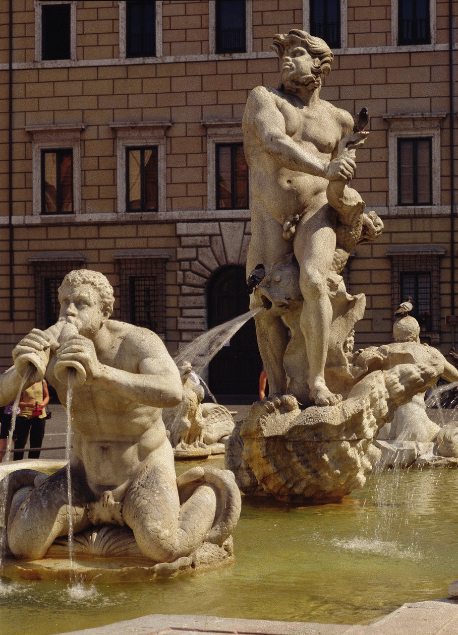 Moro-fontänen, detalj av flodgudar och monster, 1653-5 stendetalj av 96887 av Gian Lorenzo Bernini