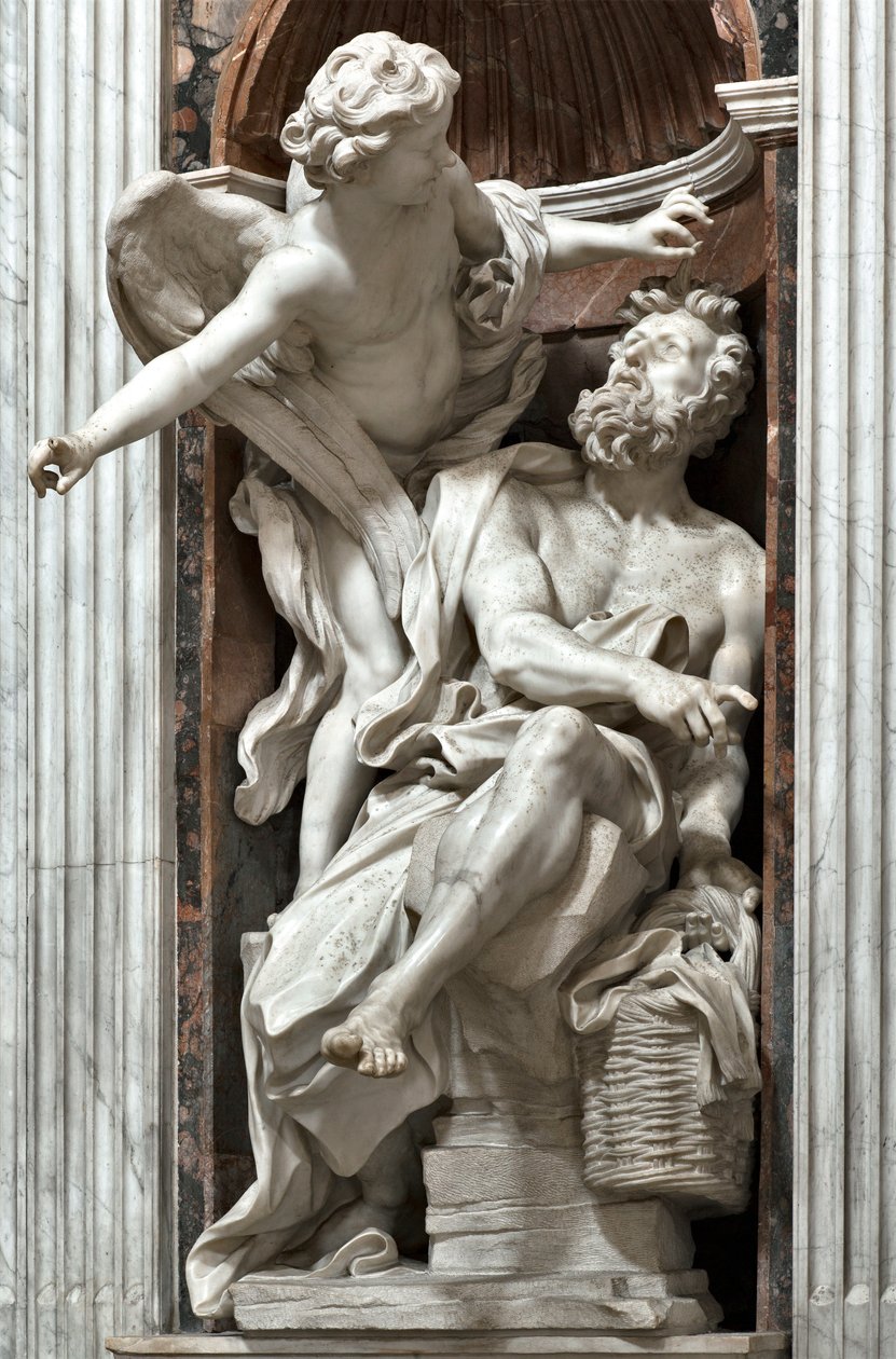 Profeten Habakkuk (Habaquq, Habakuk, Habakkuk, Abakuk, Havakuk) och ängeln (Profeten Habakkuk och ängeln) Marmorskulptur av Gian Lorenzo Bernini (1598-1680) 1656-1661 Rom, Basilica di Santa Maria del Popolo, Cappella Chigi av Gian Lorenzo Bernini