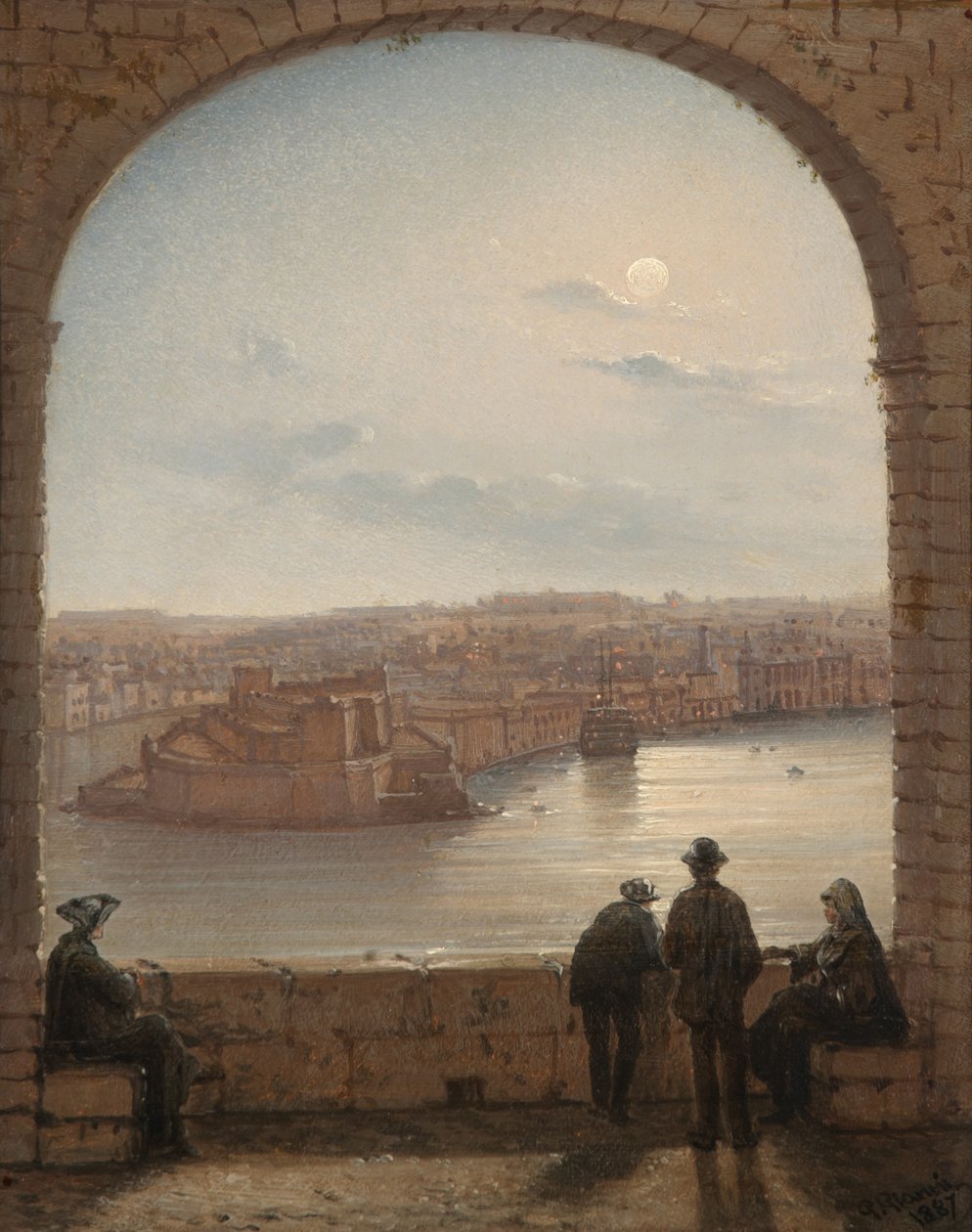 En månbelyst utsikt över Fort St Angelo, Valletta, 1887 av Giancinto Gianni