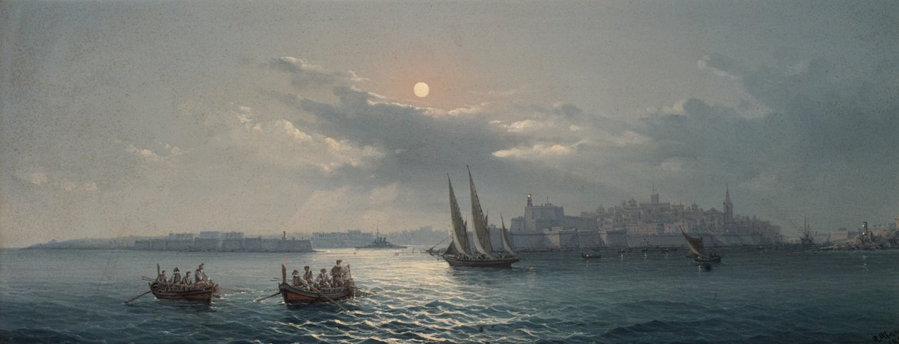 Utsikt över Grand Harbour, Valletta, 1885 av Giancinto Gianni