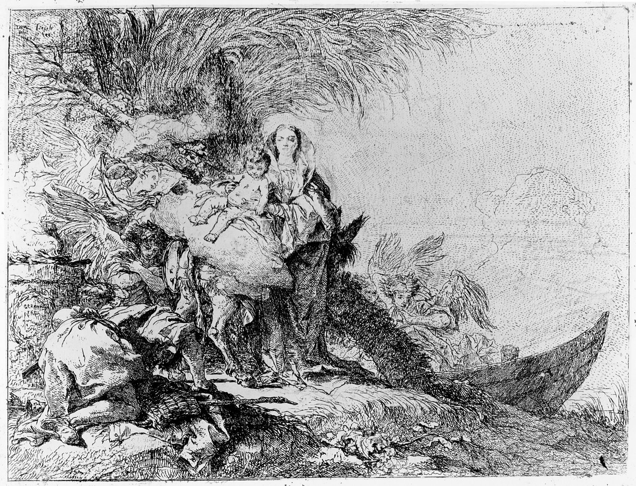 Flykten till Egypten, ca 1750 av Giovanni Domenico Tiepolo