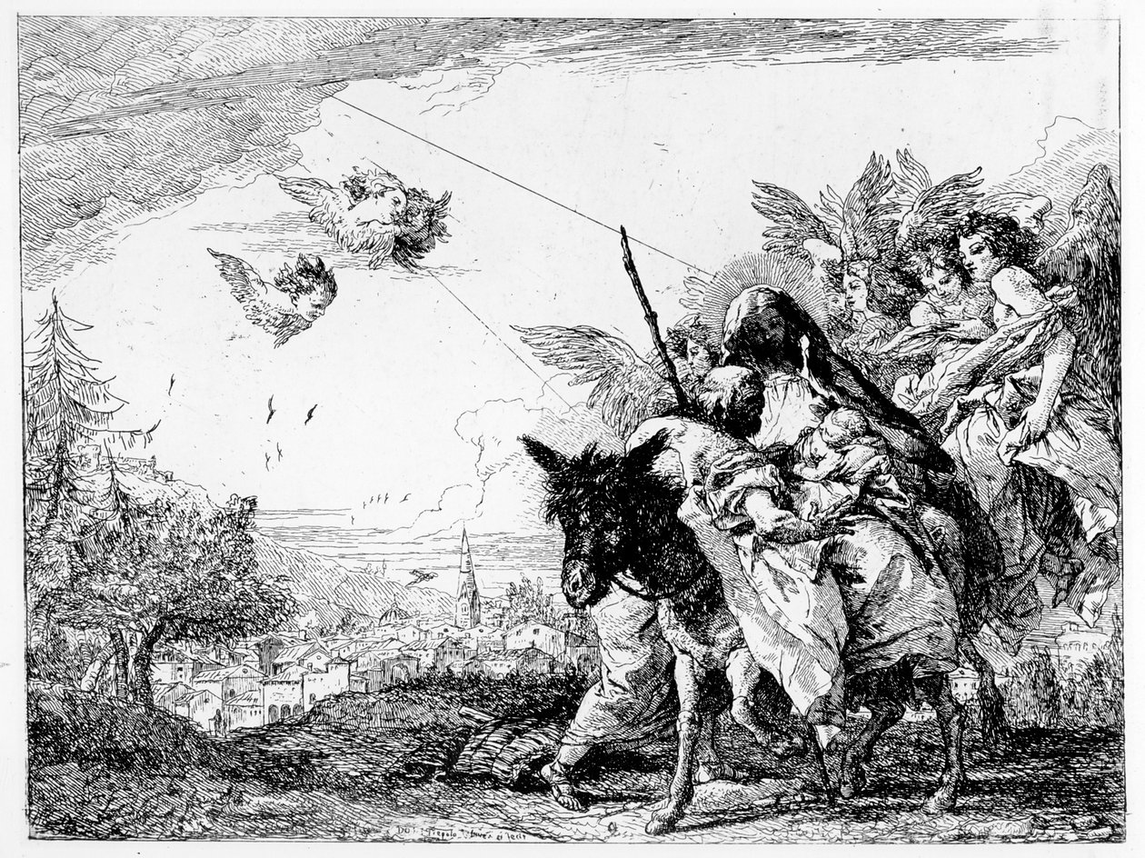 Flygningen till Egypten, ca 1750 av Giovanni Domenico Tiepolo