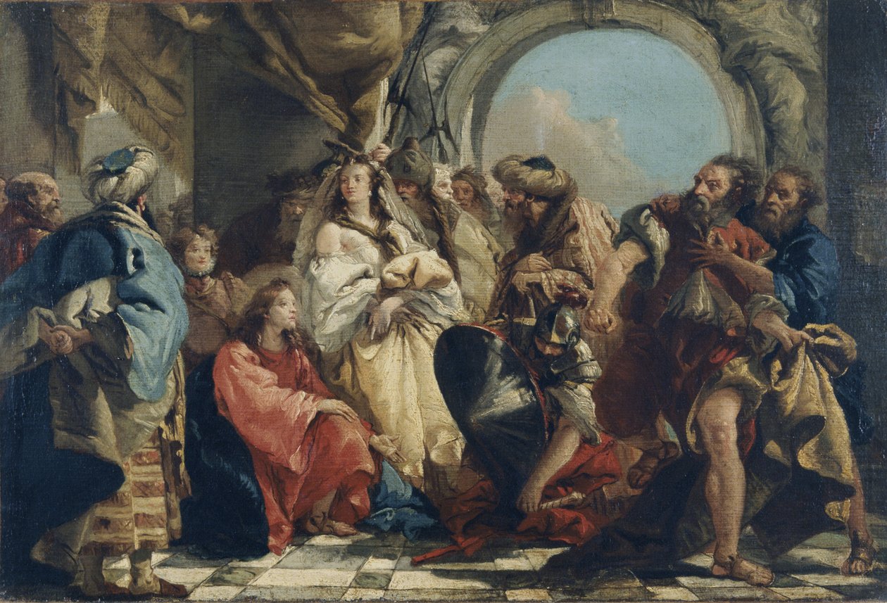 Kristus och kvinnan som begått äktenskapsbrott (olja på duk) av Giandomenico (1727-1804) Tiepolo