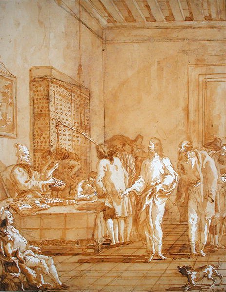 The Calling of St. Matthew (penna och bläck tvättas över svart krita) av Giandomenico  Tiepolo