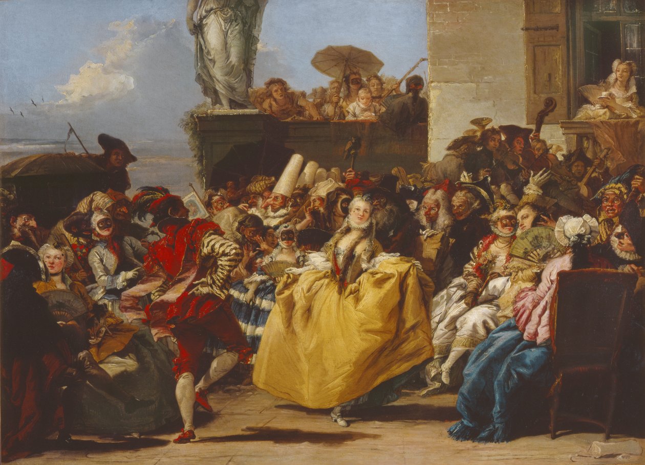 Menuetten eller karnevalsscenen (olja på duk) av Giovanni Domenico Tiepolo