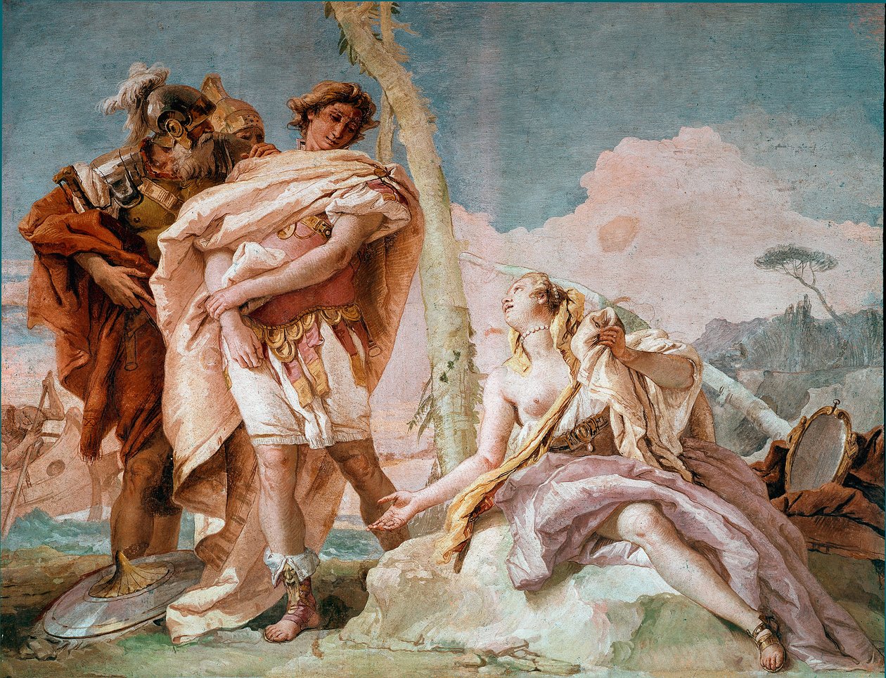 Renaud överger Armide Illustration av en scen från Torquato Tassos "La Jerusalem delivree". Fresk av Giandomenico Tiepolo (1727-1804) 1757 sön 220x310 cm Vicenza, Villa Valmarana Italien av Giovanni Domenico Tiepolo