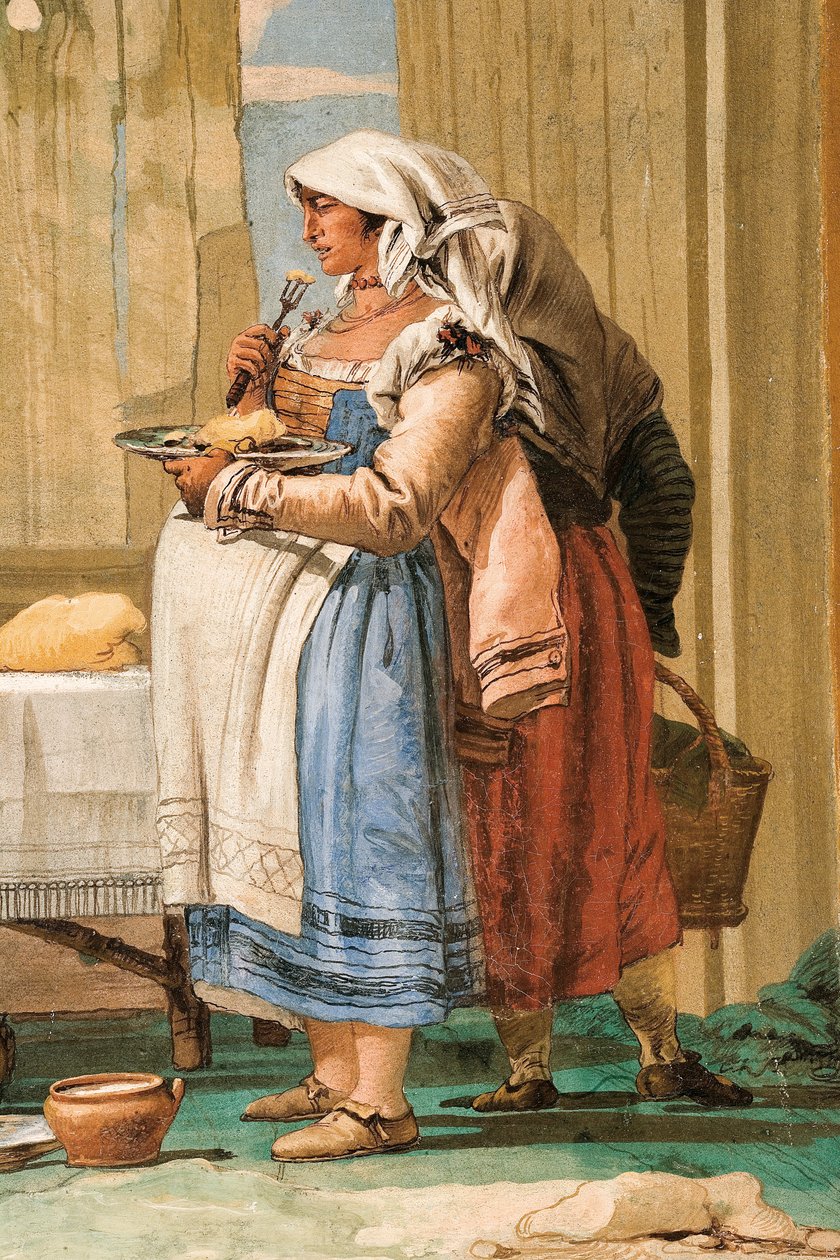 Detalj från bondefamiljen vid bordet, från rummet med rustika scener, i Foresteria, 1757 av Giovanni Domenico Tiepolo