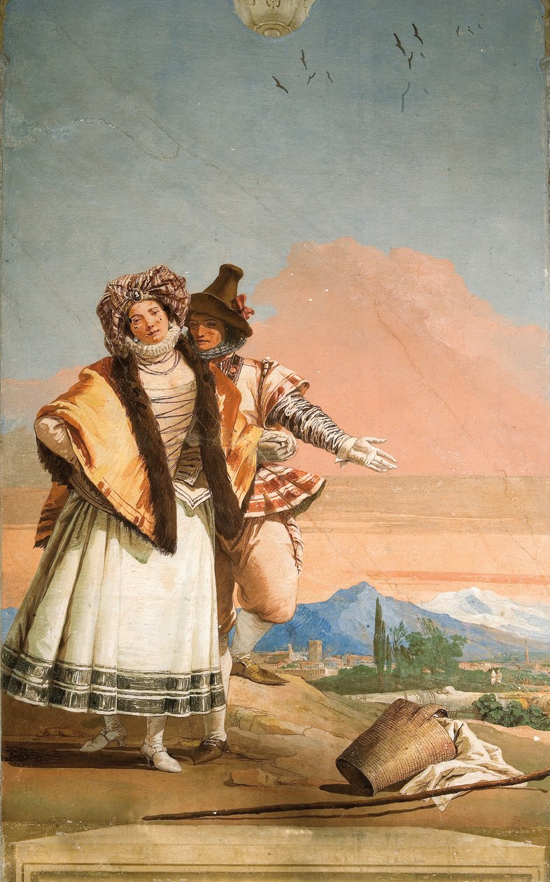 Detalj från kärleksförklaringen, från rummet i den gotiska paviljongen, i Foresteria, 1757 av Giovanni Domenico Tiepolo