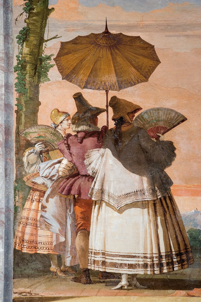 Detalj från The Summer Walk, från Room of the Gothic Pavilion, i Foresteria, 1757 av Giovanni Domenico Tiepolo