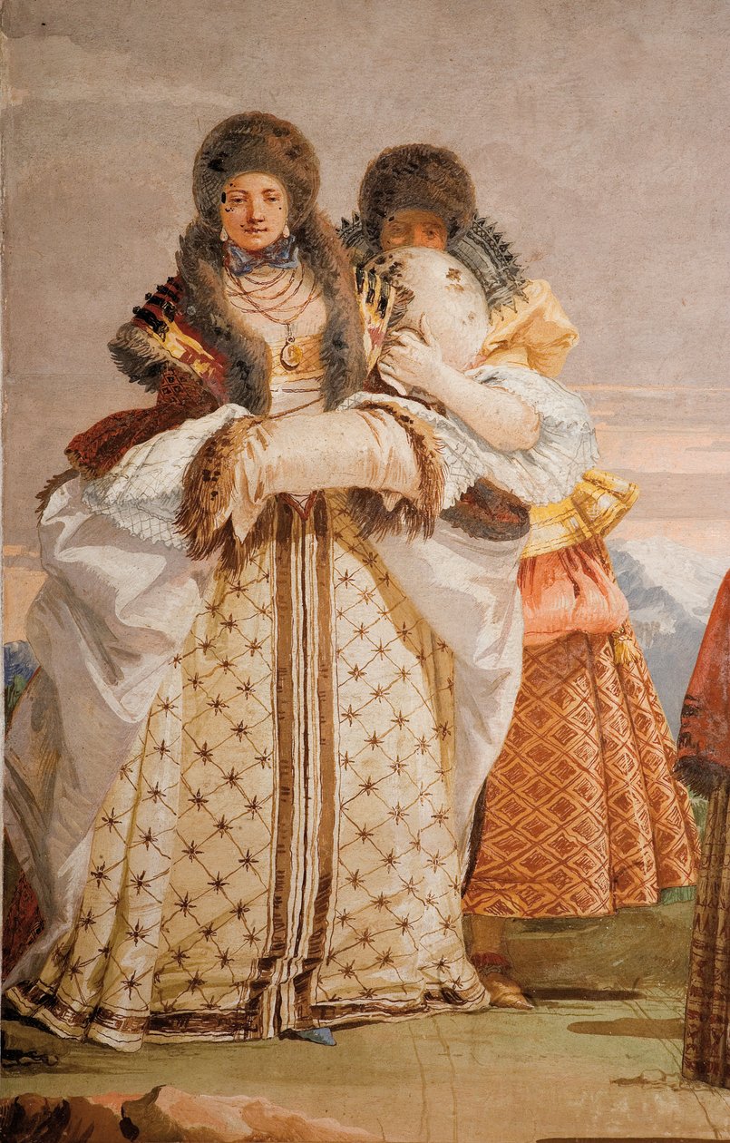 Detalj från The Winter Walk, från Room of the Gothic Pavilion, i Foresteria, 1757 av Giovanni Domenico Tiepolo