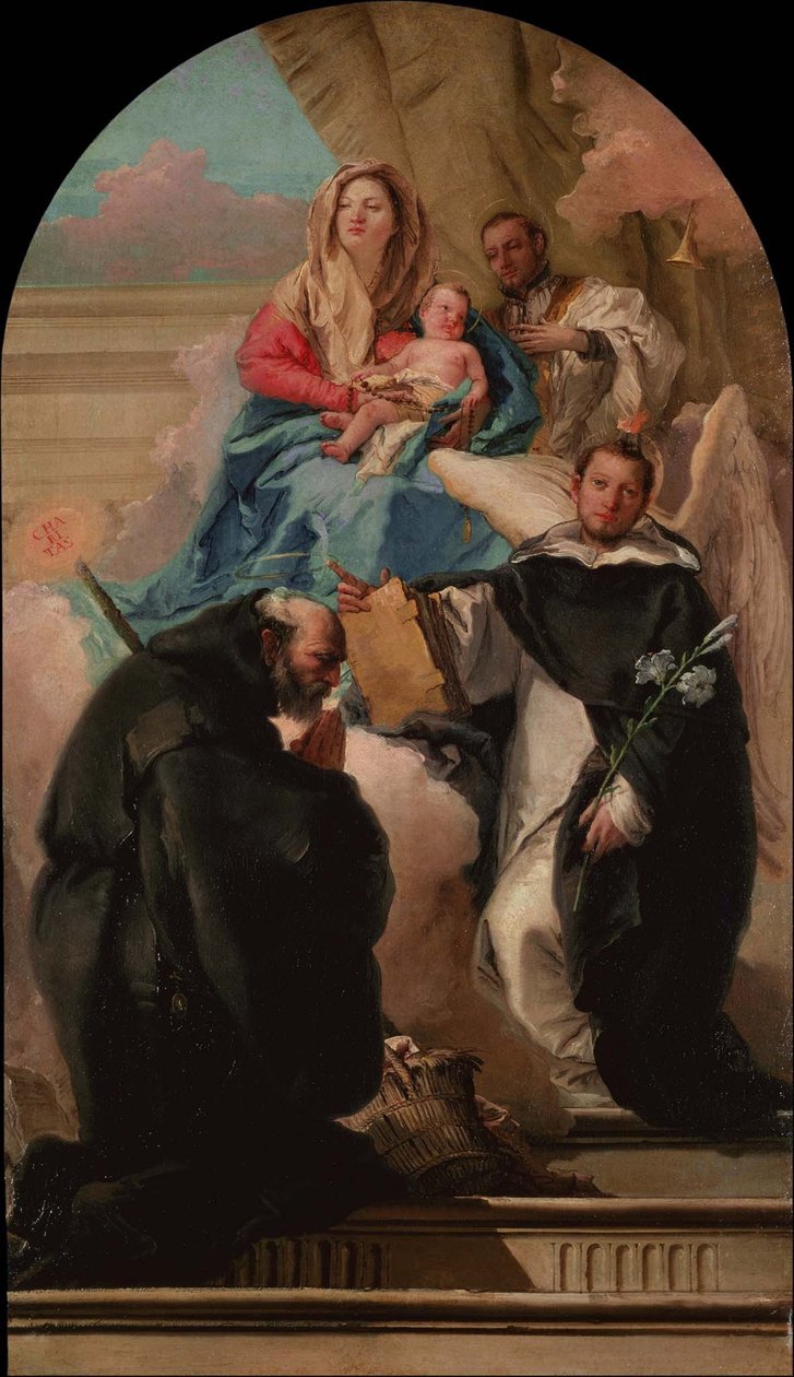 Madonna och barn med tre heliga, ca 1760 av Giovanni Domenico Tiepolo