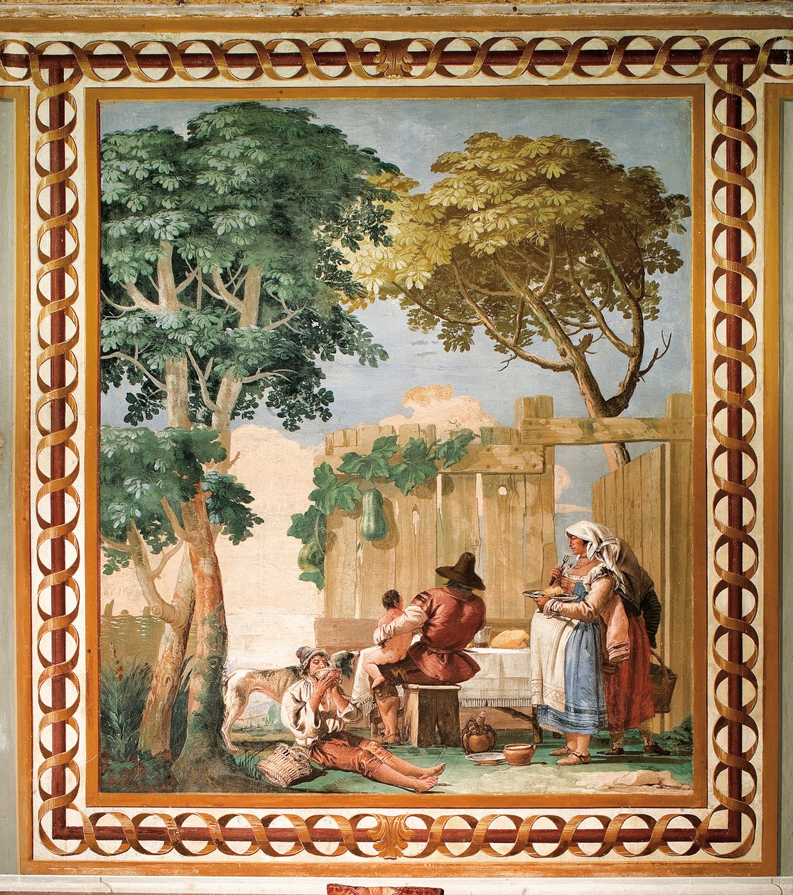 Bondefamiljen vid bordet, från rummet med rustika scener, i Foresteria (gästhuset) 1757 av Giovanni Domenico Tiepolo
