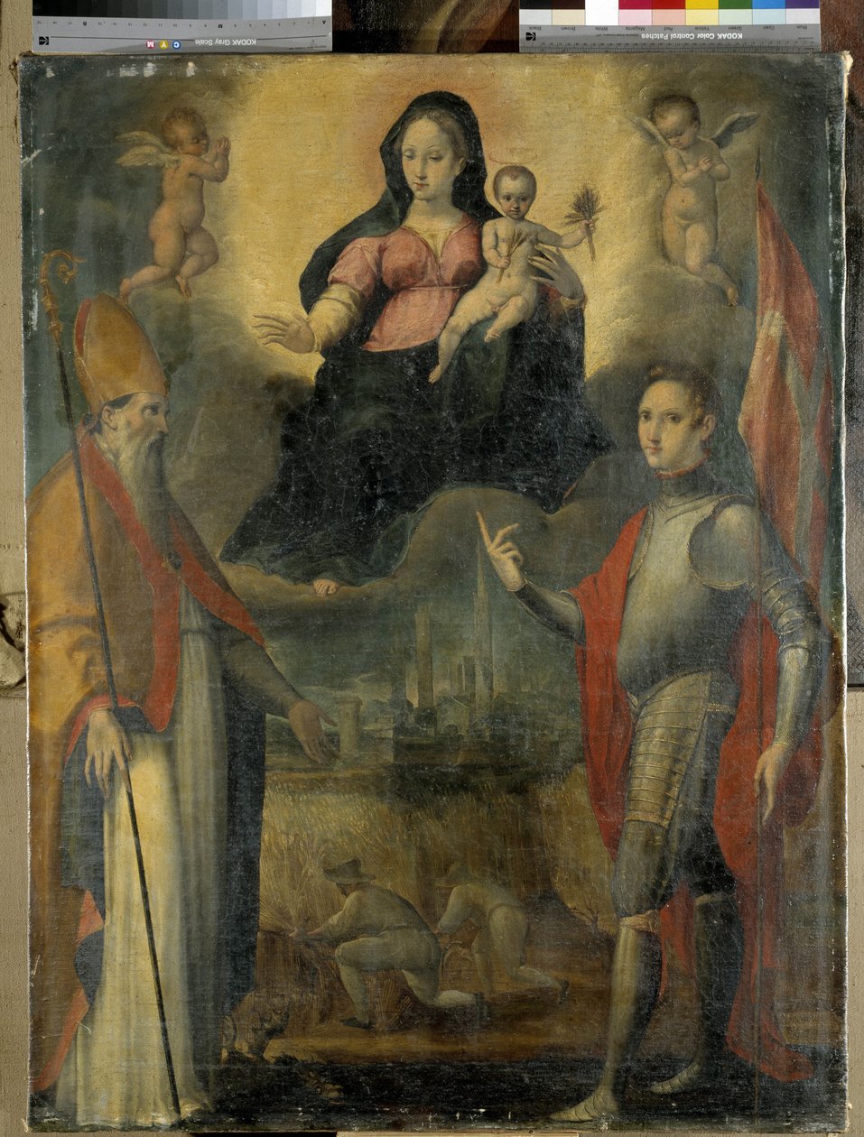 Madone och barn med helgonen Mercuriale (beskyddare av staden Forli) och Valeriano (olja på panel) av Gianfrancesco Modigliani