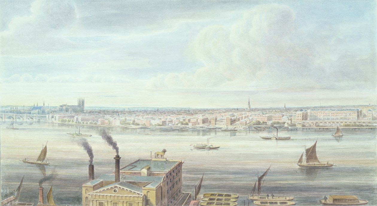 En fin utsikt över London från Westminster Bridge till Adelphi, 1837 av Gideon Yates