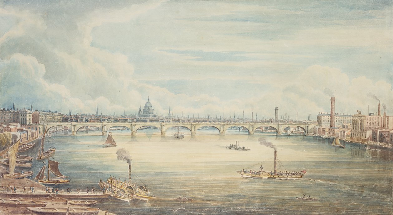 Från Hungerford Pier, 1837 (wc på papper) av Gideon Yates