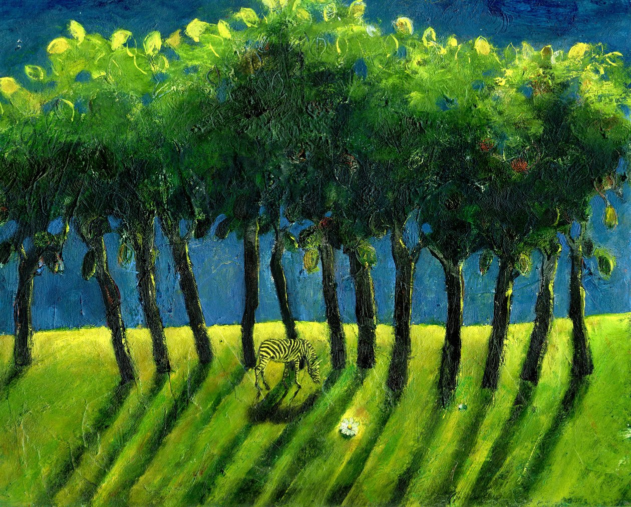 Zebra Trees, 2005, (olja på papper) av Gigi Sudbury