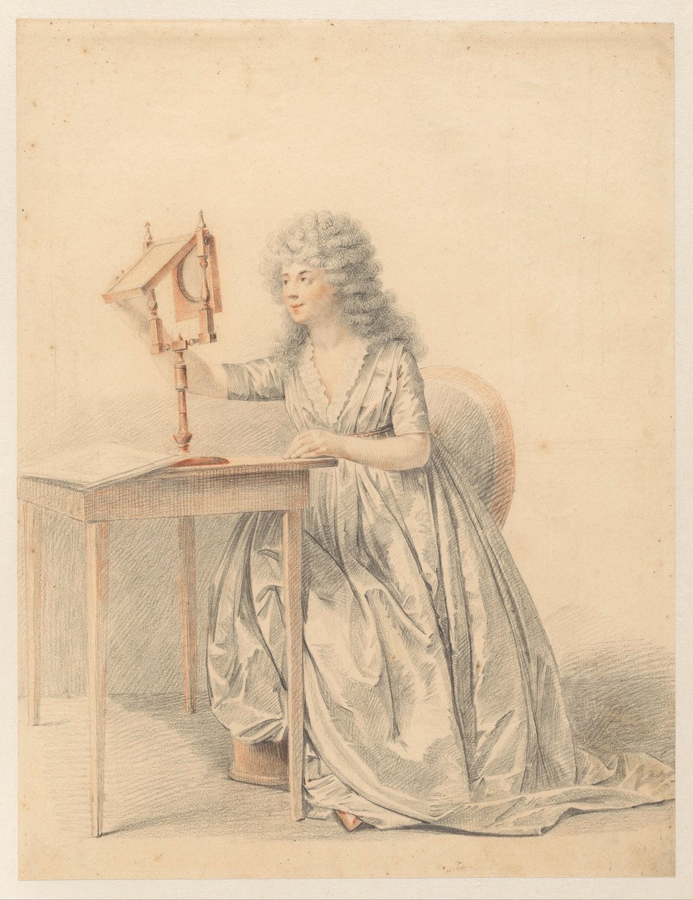 Figurstudie av en sittande kvinna med en optisk spegel av Gijsbertus Johannus van den Berg
