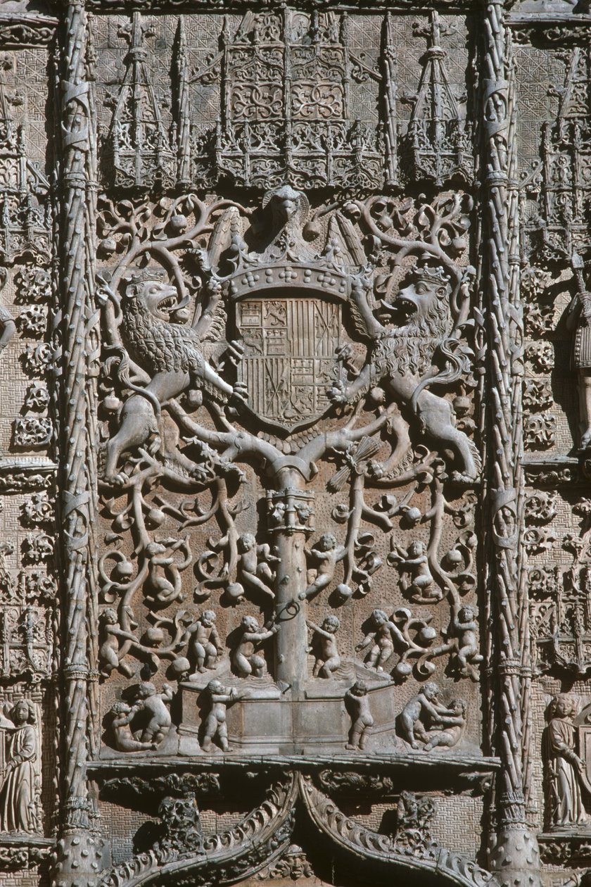 Detalj av entréfasaden Museo Nacionalde Escultura Religiosa byggd 1488-96 foto av Gil de Siloe