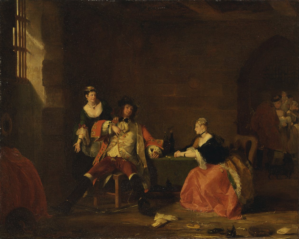 Kapten Macheath upprustad av Polly och Lucy i tiggaren Opera, 1826 av Gilbert Stuart