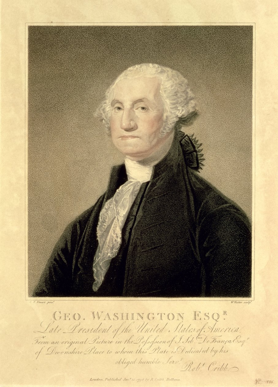 Porträtt av George Washington, graverad av William Nutter, pub. av Robert Cribb, 1798 av Gilbert Stuart