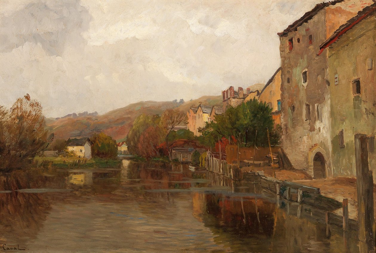 River Landscape with Houses av Gilbert von Canal