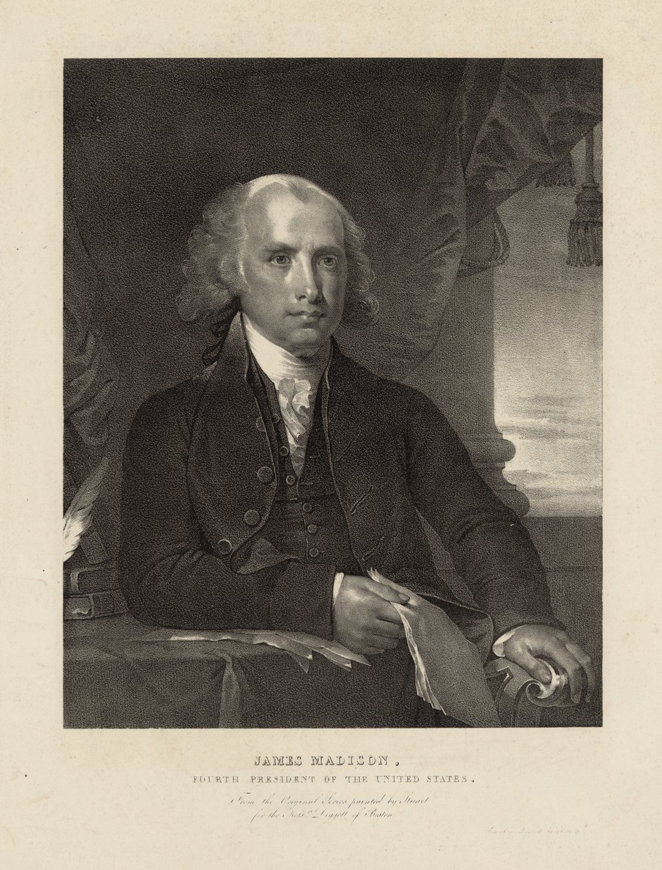 James Madison, Förenta staternas fjärde president, ca 1828 (litografi) av Gilbert (after) Stuart
