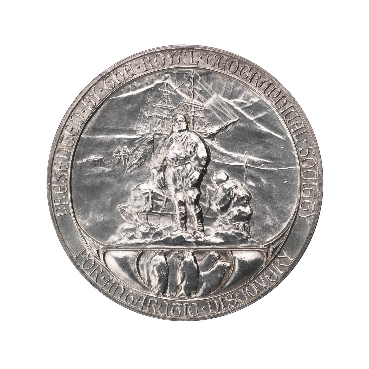 Kungliga Geografiska Sällskapets medalj: Scotts Antarktisexpedition 1902-1904, ca 1904 (silver) av Gilbert Bayes