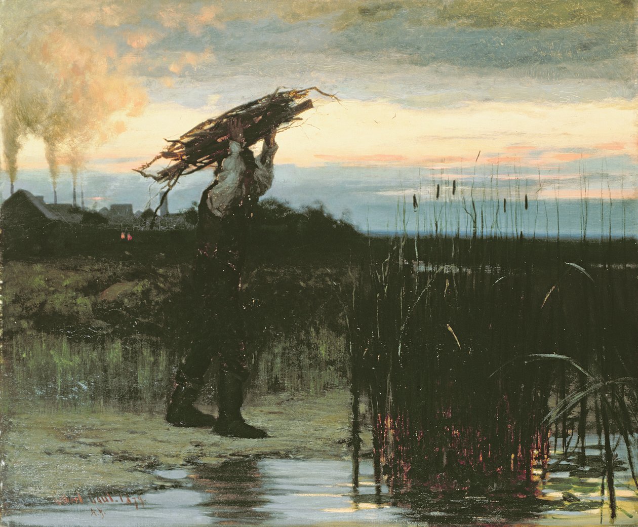 Man som bär käppar i skymningen, 1879 av Gilbert Gaul