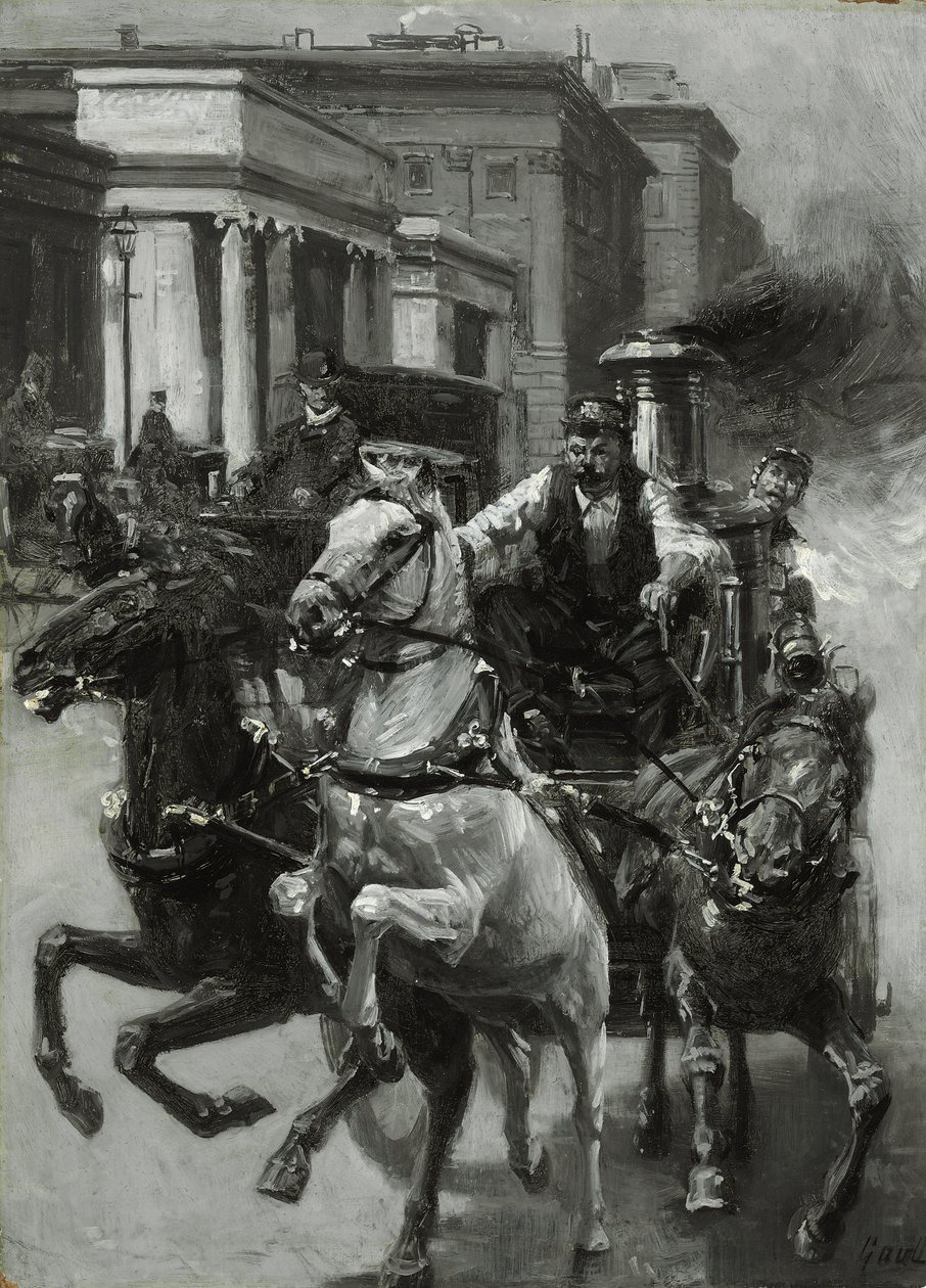 Rush to the Fire, ca 1900 av Gilbert Gaul