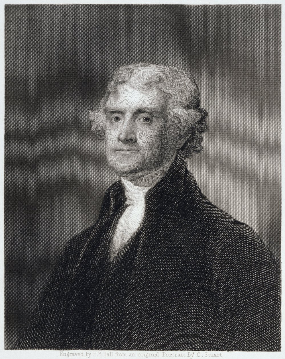 Porträtt av Thomas Jefferson, graverad av Henry Bryan Hall (1808-84) av Gilbert Stuart