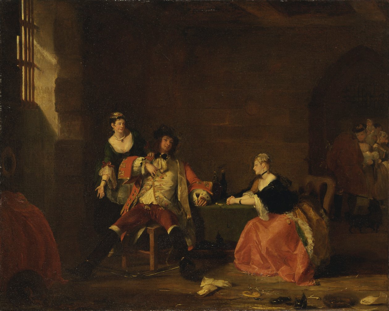 Kapten Macheath uppblandad av Polly och Lucy i "Beggar