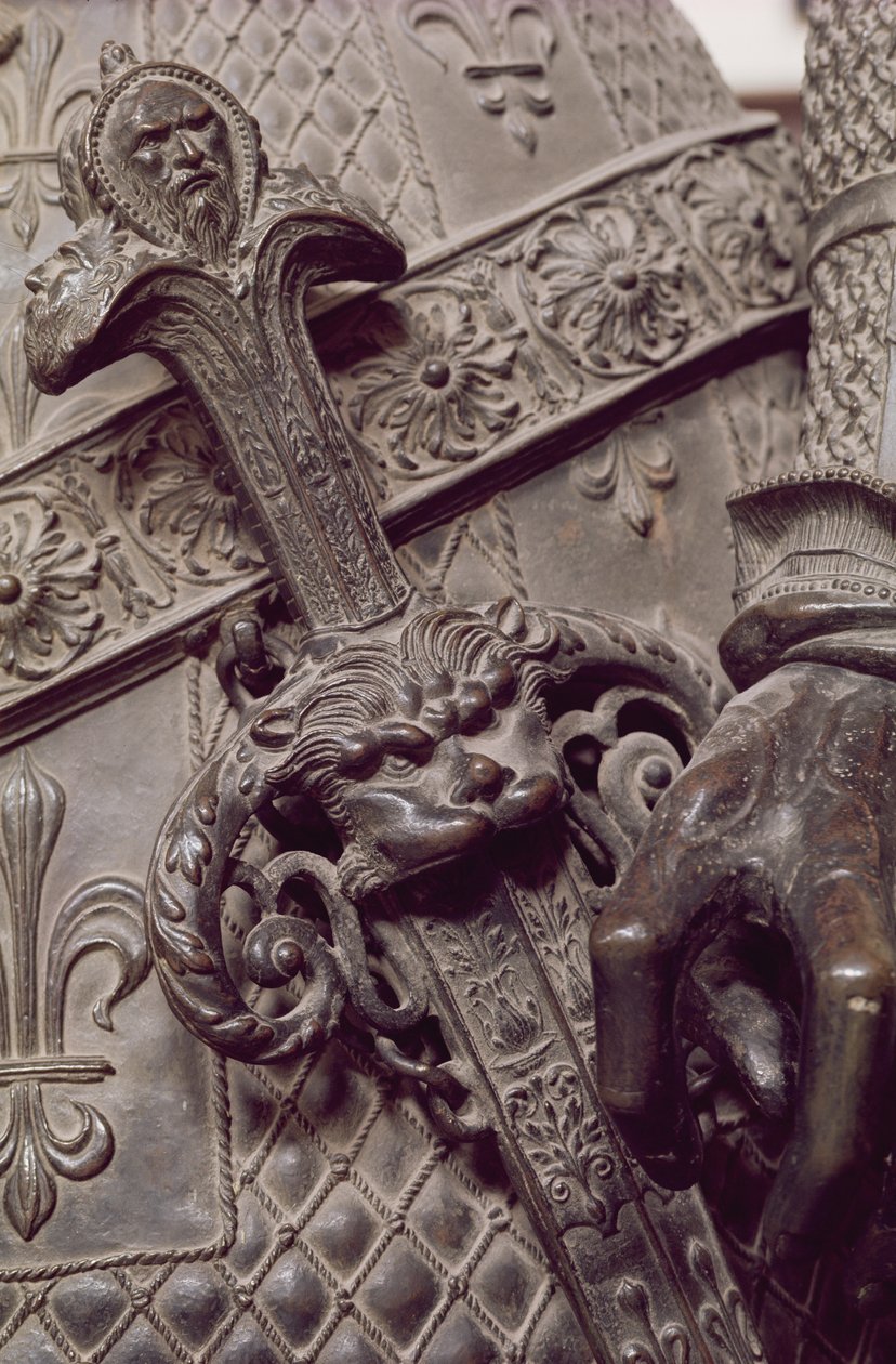 Detalj av en hand i kedjepost, från Maximilian I:s grav 1459-1519, tillverkad i Peter Vischers verkstad ca 1460-1529 i brons. av Gilg Sesselschreiber